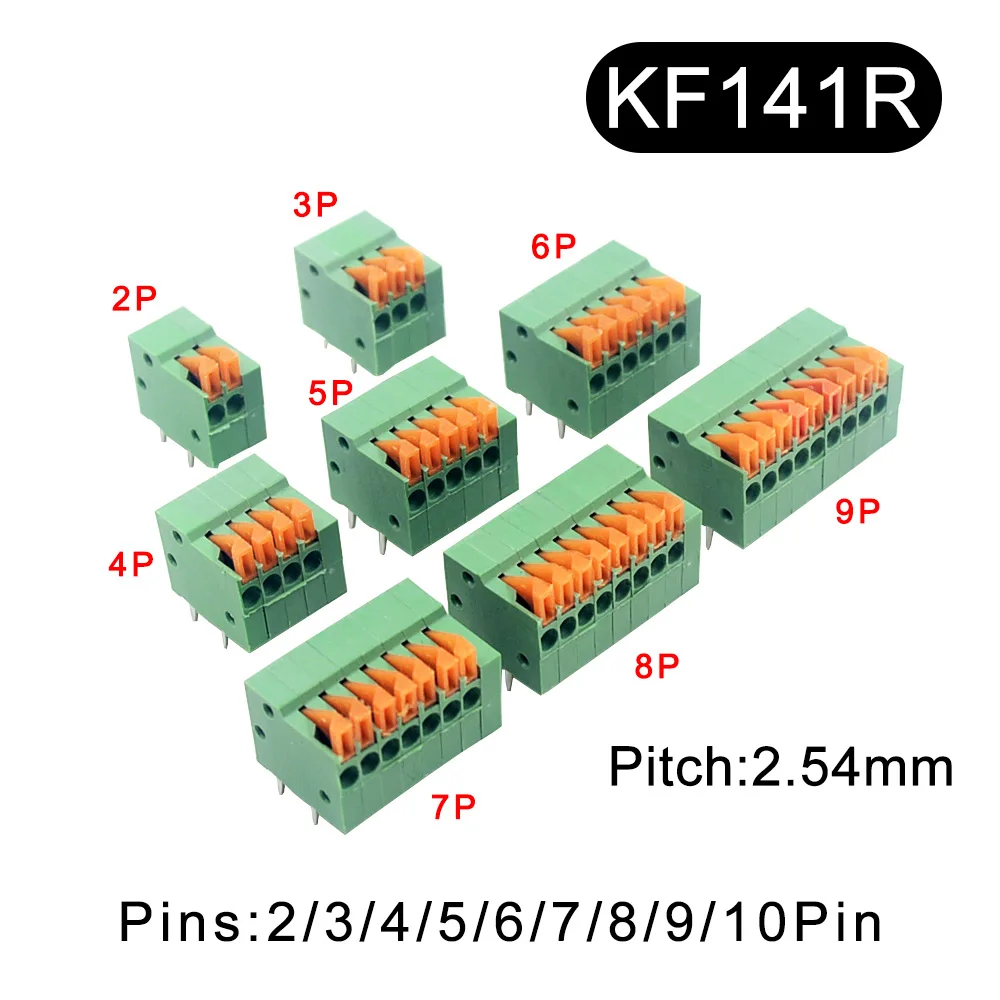 5/10 pz 2.54mm passo KF141V KF141R morsettiera senza viti a molla Push-in dritto/piede piegato 2/3/4/5/6/7/8/9/10P connettore PCB