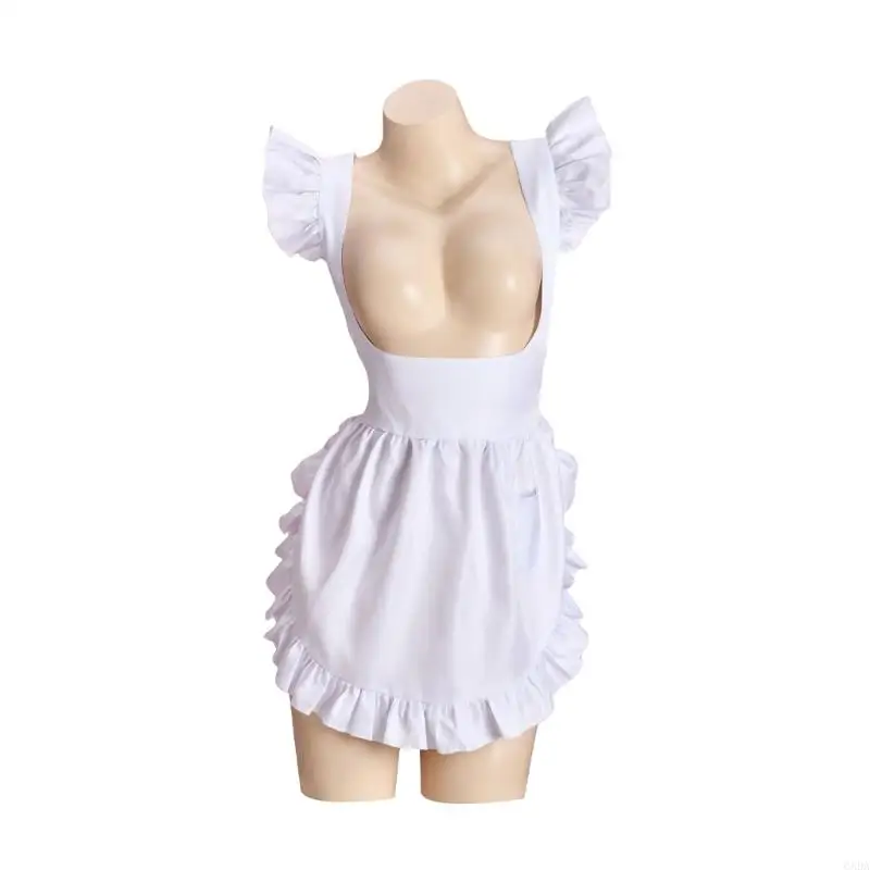 

Crosses Back Pinafore Dress Ruffle Maid Apron Kitchen Cooking Apron Maid Costume 6XDA