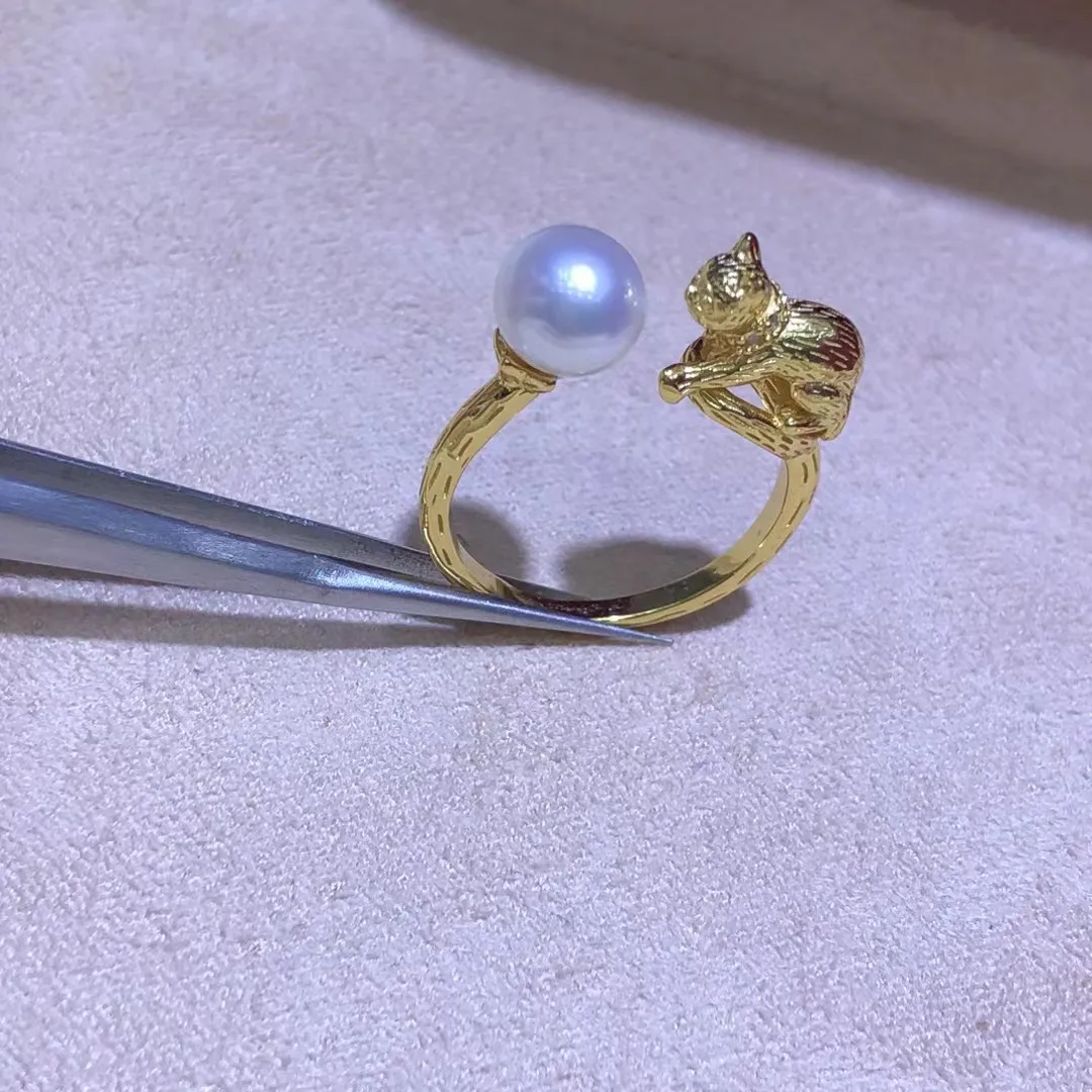 

S925 Sterling Silver Adjustable Ring Mount Settings Findings Mountings Accessory Parts Fittings for 6-8mm Pearls 5pcs/lot