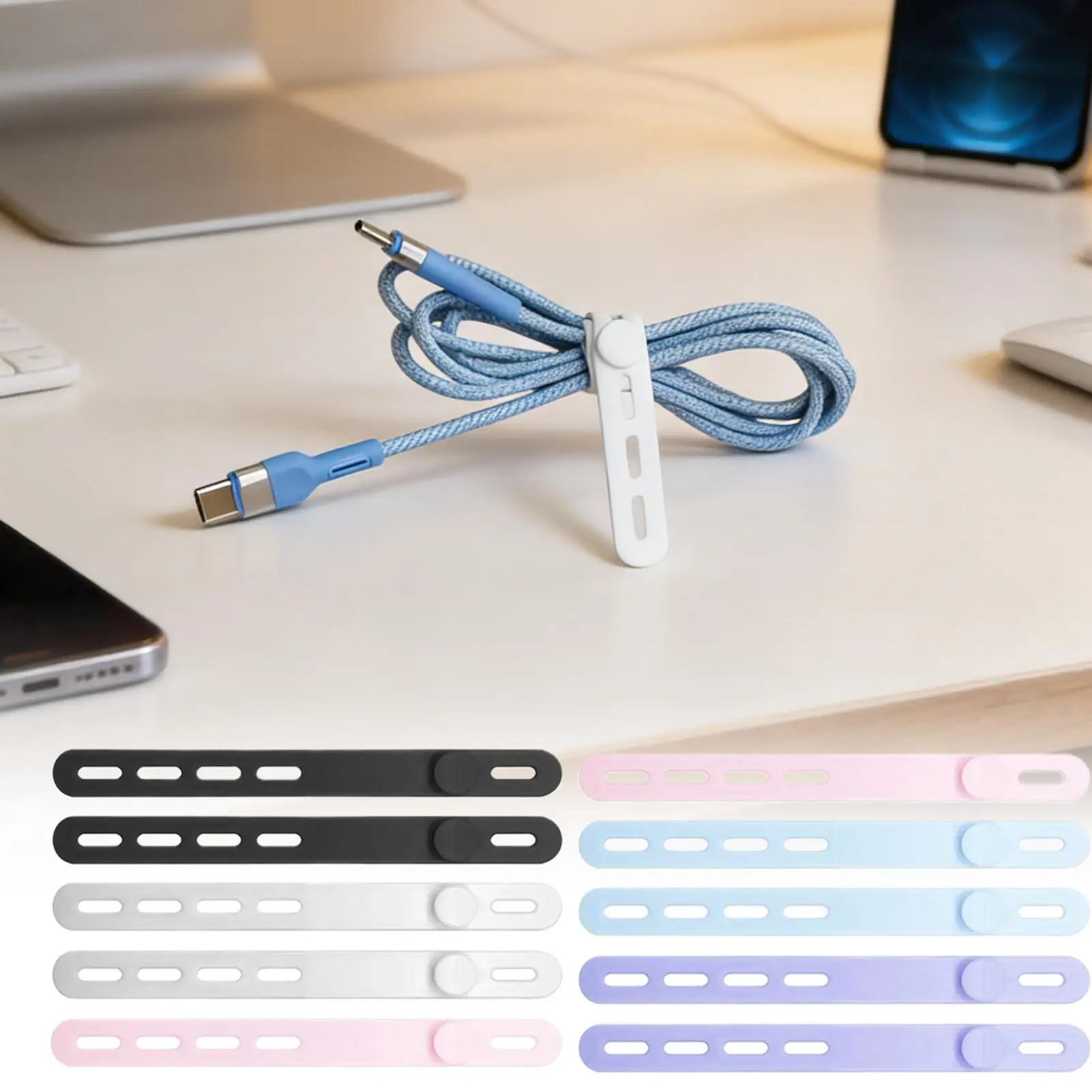 

10Pcs Silicone Cable Ties Cord Organizer Cable Straps Reusable Cord Ties Travel Cable Organizer Cute Elastic Tie Wire Ties