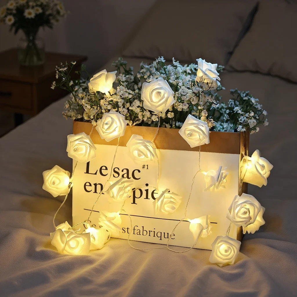​​White Rose Lantern Festival Decoration - 10LED for Valentine Wedding Birthday Events​​