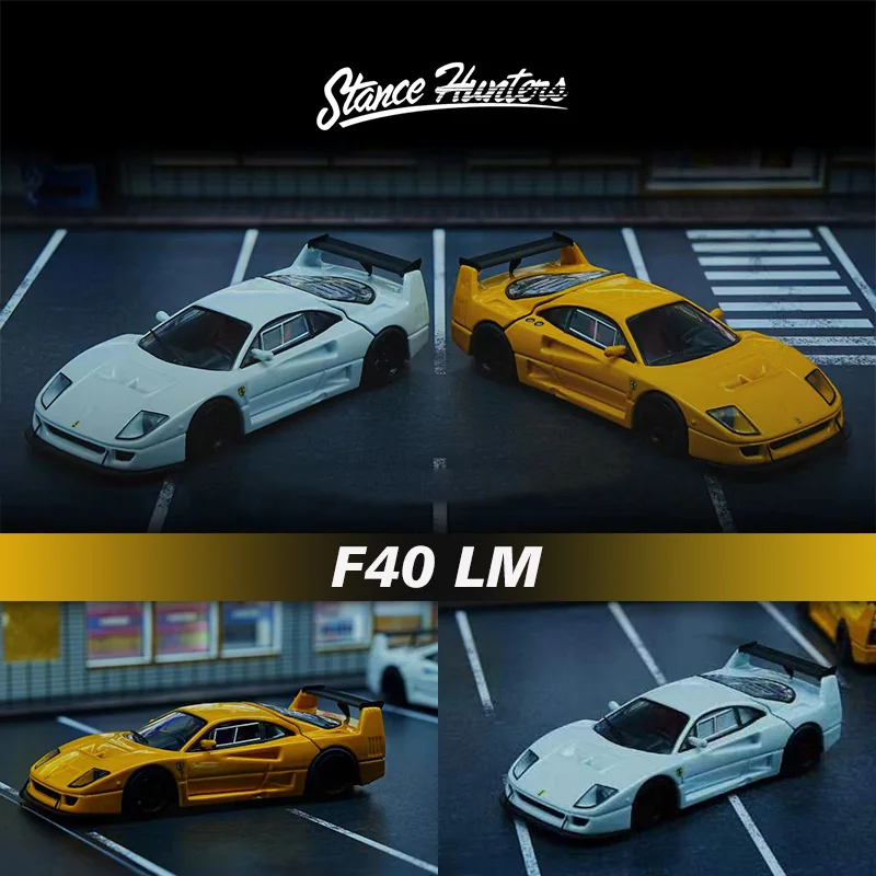 

Stance Hunters 1:64 F40 LM Opened Hood White Yellow Alloy Diorama Car Model Collection Miniature Carros Toys