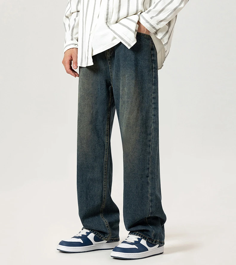 Washed jeans wide-leg casual loose straight trousers joggers tactical pants