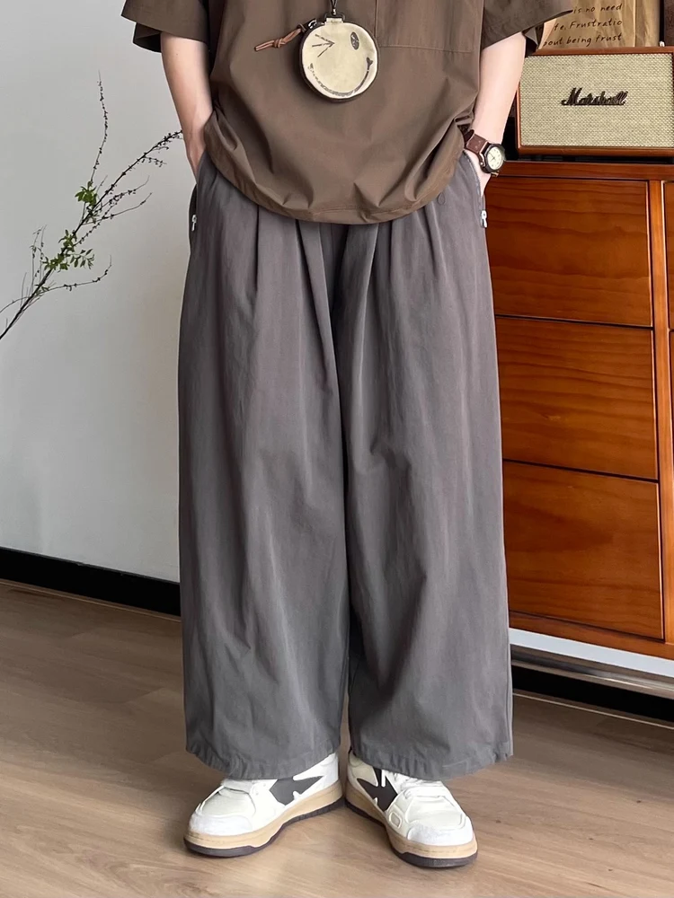 

East Japan Sle Men's Casual Loose Wide Leg Pants Autumn Thin Zipper ket Leisure Trousers Nine Points Loose Weave