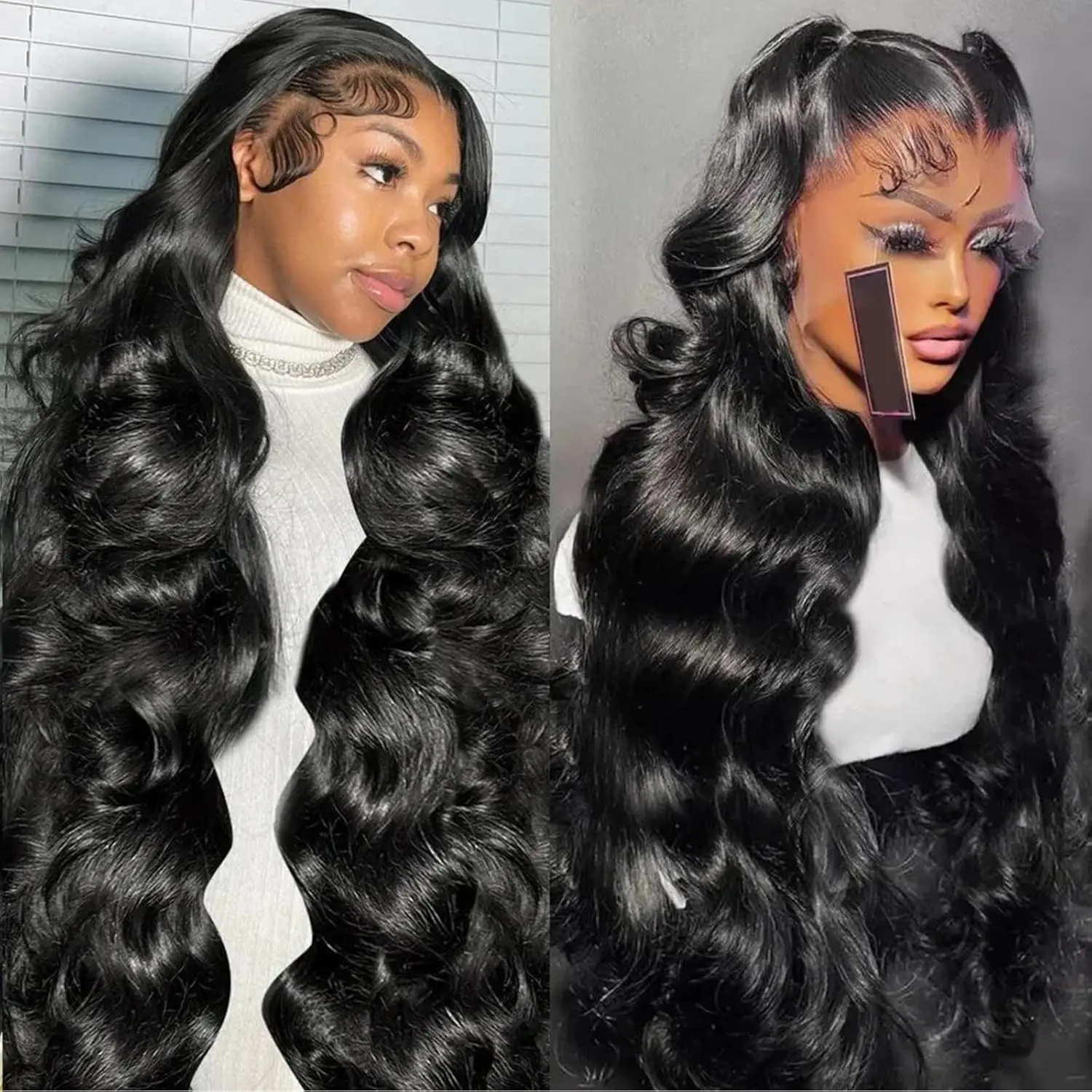 Perruque Full Lace Front Wig Body Wave naturelle, cheveux humains, 13x4, pre-plucked, transparent, densité 200%