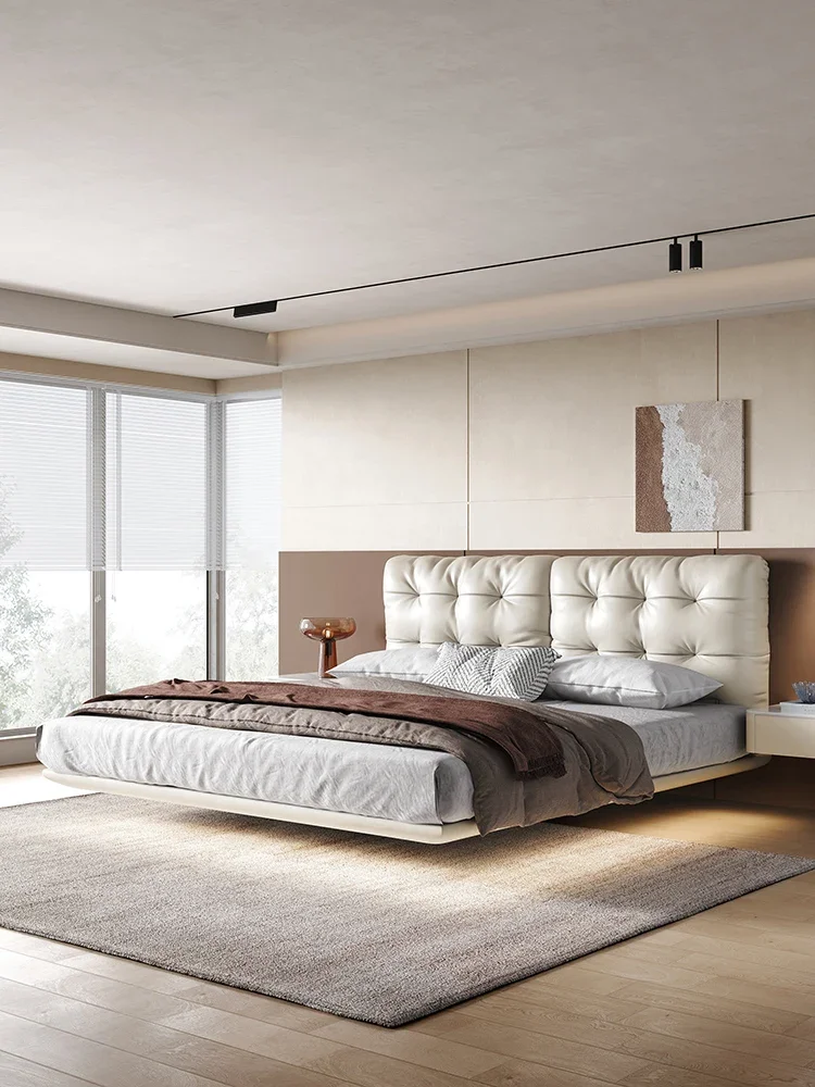 Light Luxury Modern Simple Cloud Leather Master Bedroom Double Silent Cream Style Small Apartment Hanging Bed