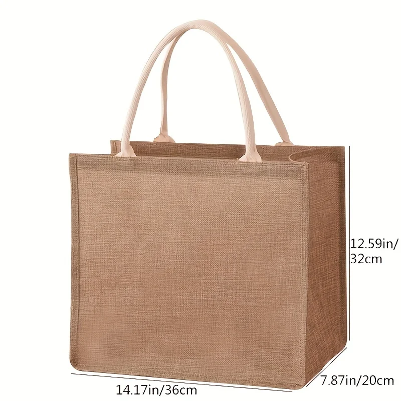 New linen tote bag large capacity jute tote bag imitation linen shopping bag travel organizer bag image 3