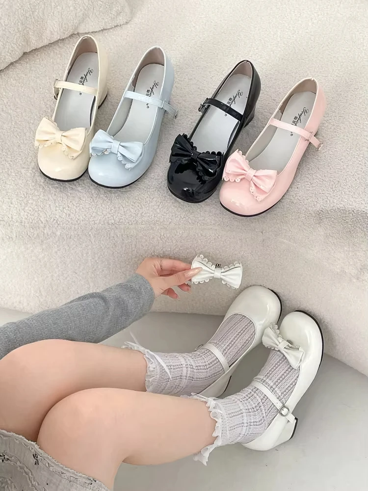 

Милые женские туфли Мэри Джейн в стиле Лолиты с узлом-бабочкой, лаконичные кожаные туфли на толстом каблуке, женские туфли-лодочки на мелком каблуке