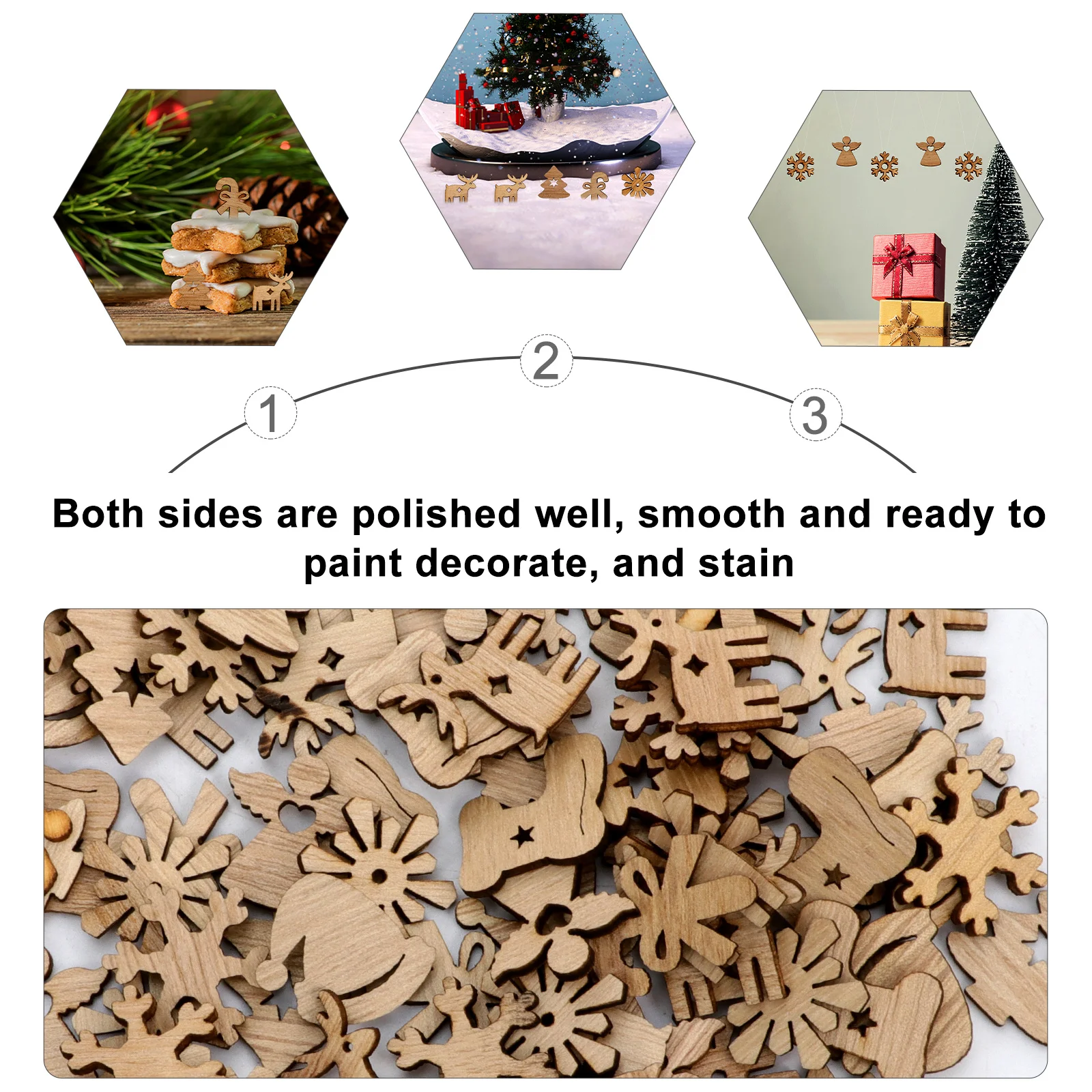 

100pcs Retro Wood Slices Decor Christmas Tree Pendant Diy Craft Wooden Ornament Holiday Decoration Xmas Wood Crafts Supply