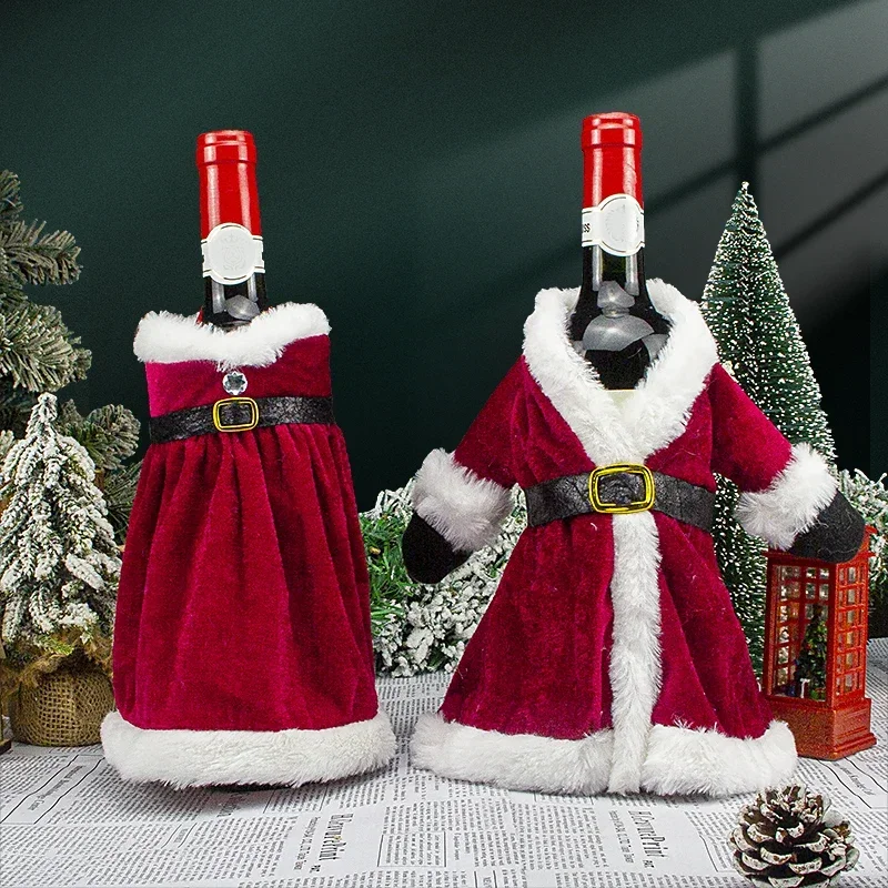 Velvet Plush Wine Bottle Bag Christmas Wine Bottle Cover for Holiday Restaurant Table Home Xmas Party Decoration Gift Supplies