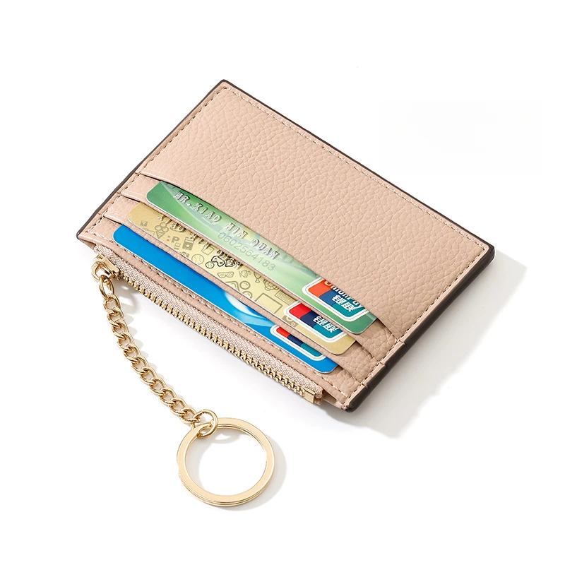 Slim card holder for women ultra thin RFID blocking leather wallet ID badge holder credit card organizer key fob case