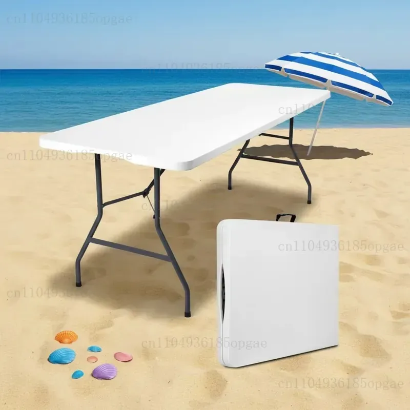 Blown plastic outdoor folding table, commercial sales, household, portable 6-foot folding table, height adjustable, suitable