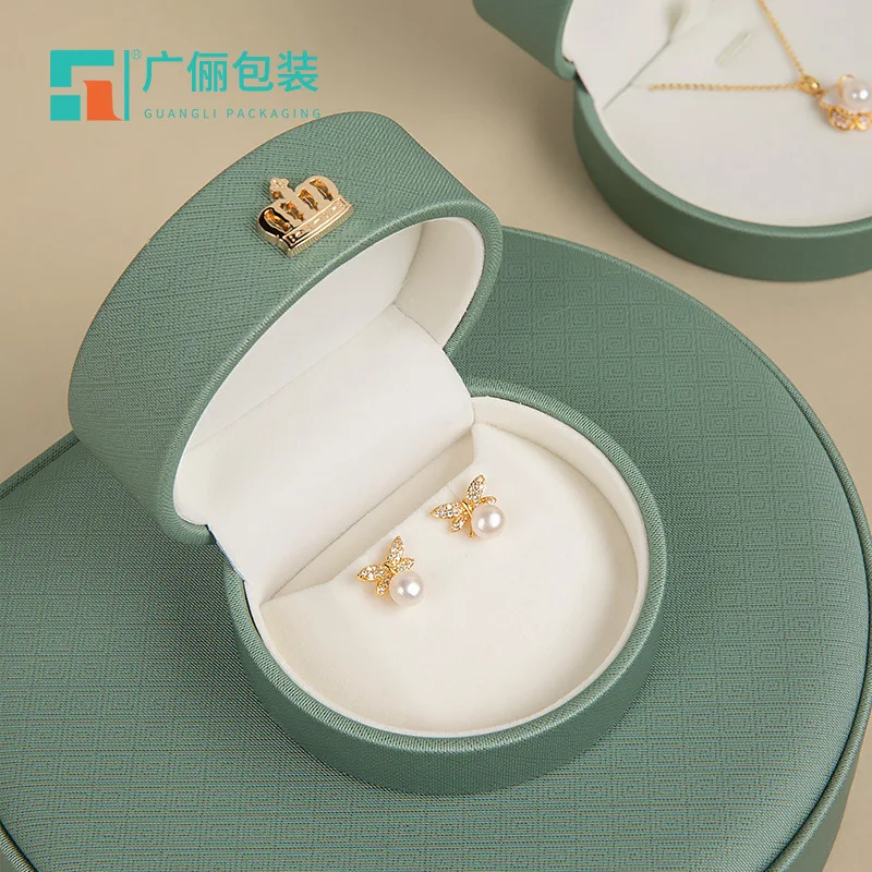 Advanced PU Leather Semi-Circular Crown Ring Pendant Proposal And Confession Storage Box, Jewelry Set Box