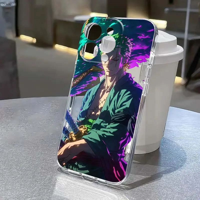 

Luxury Zoro One Piece Art Phone Case For Apple iPhone 17 Air 16e 16 15 14 13 12 11 Mini Pro Max Plus Transparent Soft Cover