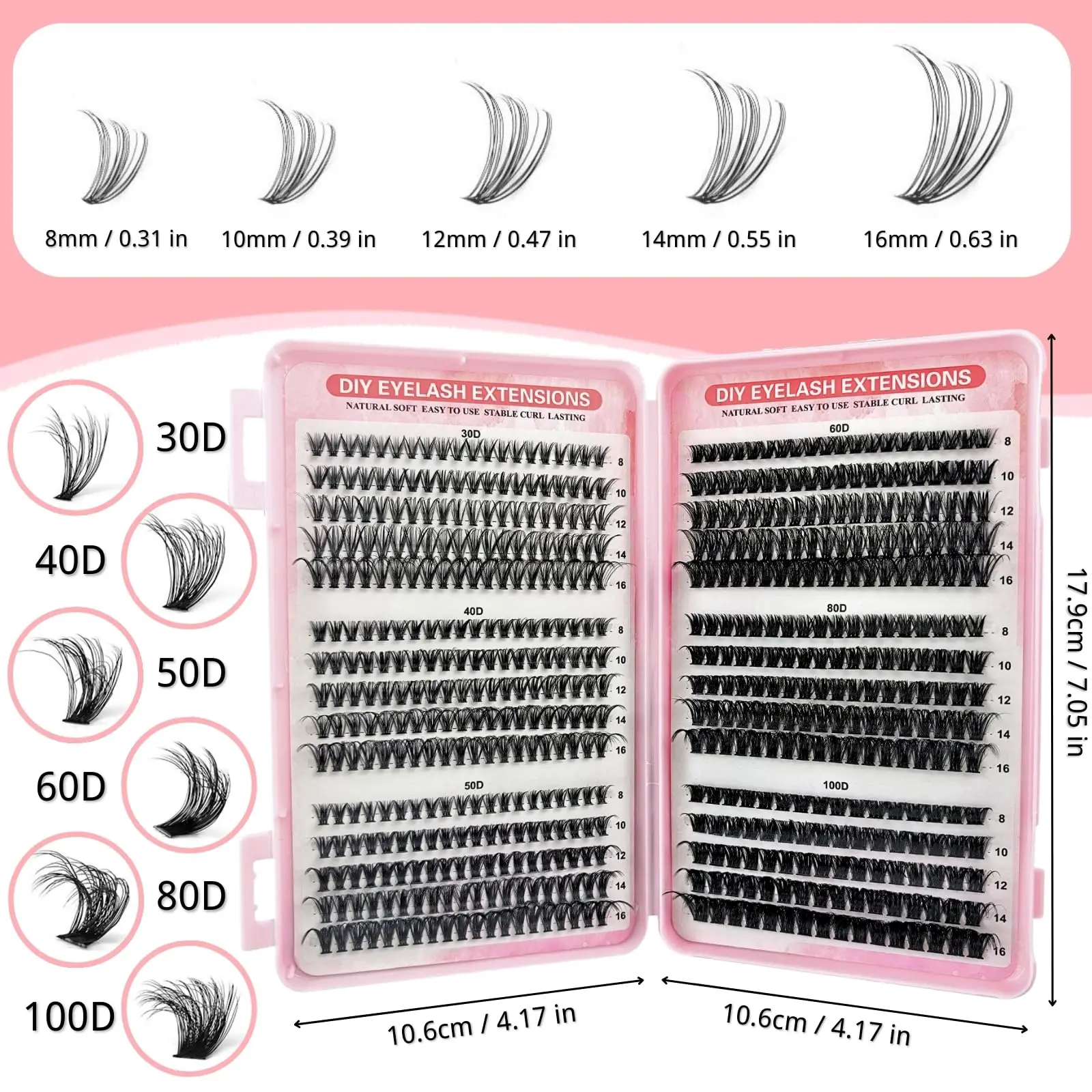 Individual Lash Clusters, 0.07mm D-Curl, 80D, 10-18mm Mixed Length, DIY Lash Extensions, Thick Style (80D-0.07D-10-18mm)