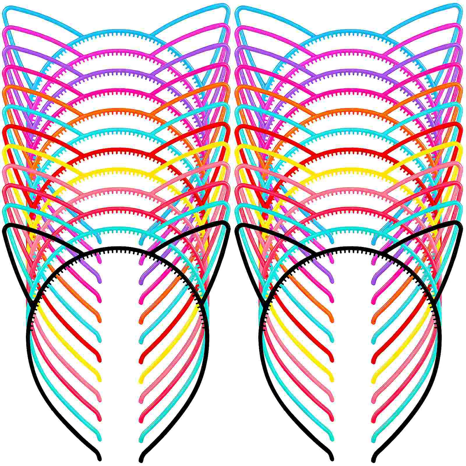 24 Pcs Cat Ears Headband Plastic 12 Colors Women Headbands Hair Accessories for Girls