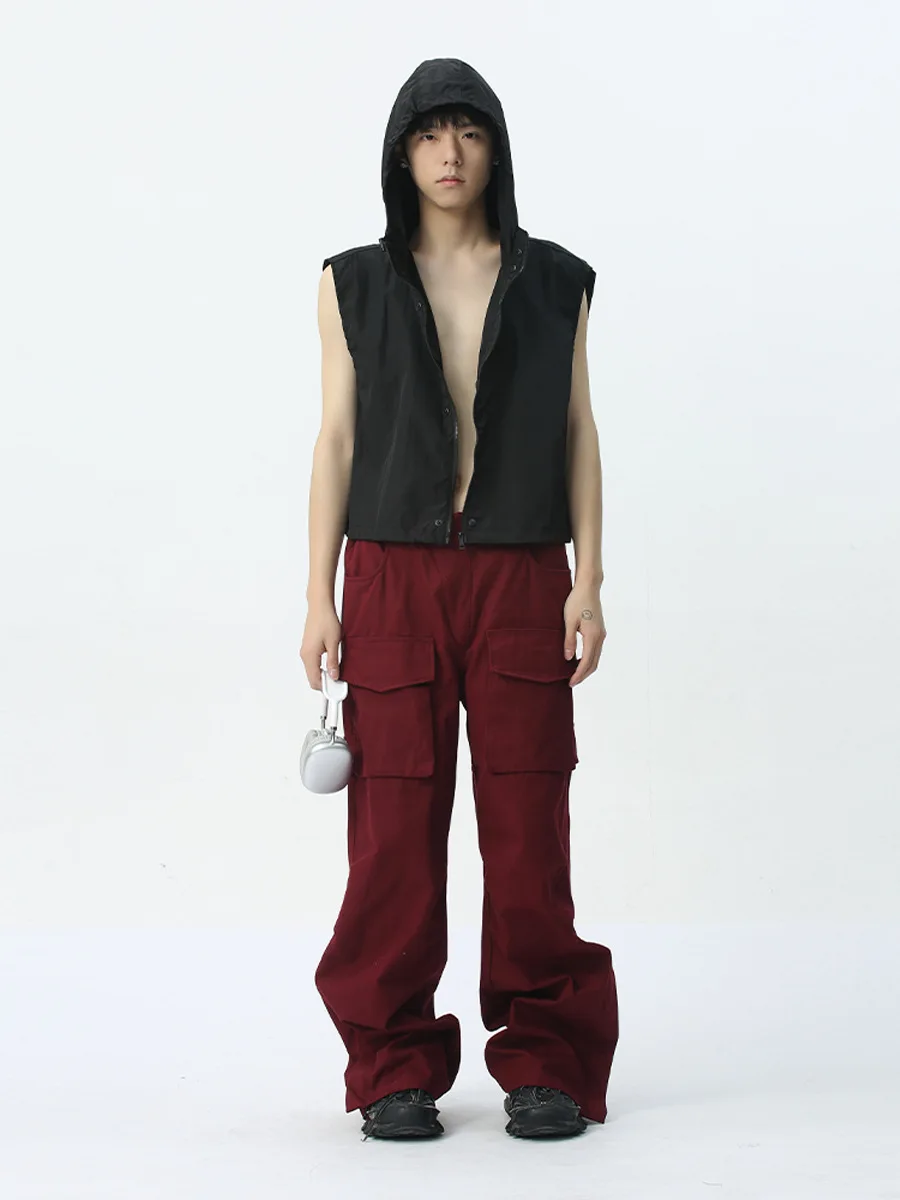 Spring 2024 New Short Hooded Vest Man Sleeveless Casual Fashion Loose Comfortable Vests Trendy Male Solid Color Waistcoat