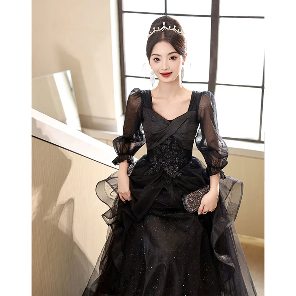 

Elegant Solid color Evening Dress Women 2025 New Light Luxury Appliques Square Collar Vestido Lace Up Slim Female Prom Gown