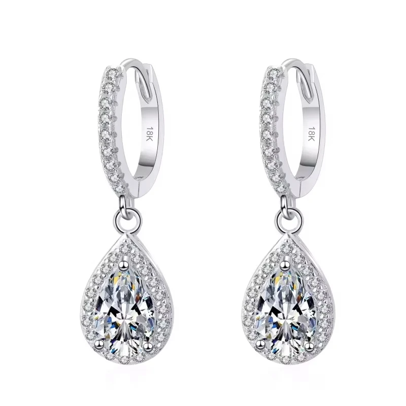 Wedding 18K White Gold Drop Earrings Women Birthday Gift Water Drop 1/2CT Moissanite Diamond Girl Engagement Lady Fine Jewelry