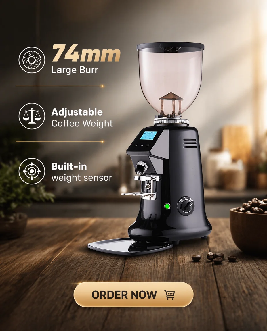 74mm Burr Fully‑automatic Commercial Espresso Coffee Grinder, Stainless Steel Coffee Mill Machine Built‑in Weight Sensor