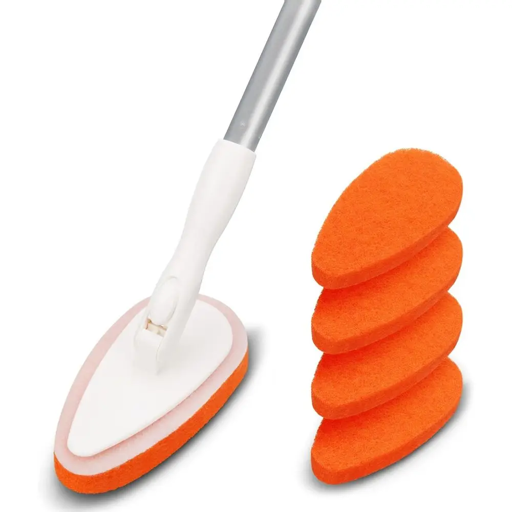 

Bathtub Scrubber, Adjustable Long Handled Scrub Brush with 51 Inch Handle, 5 Non-Scratch Scouring Pads for Cleaning Tile Shower