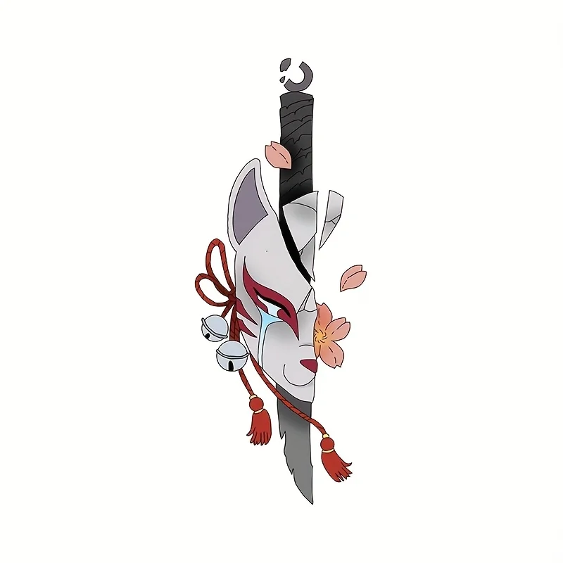 1PC Japanese Kitsune Mask & Sword Waterproof Vinyl Stickers Assorted Styles Decals for Car Motorcycle Helmet Decor