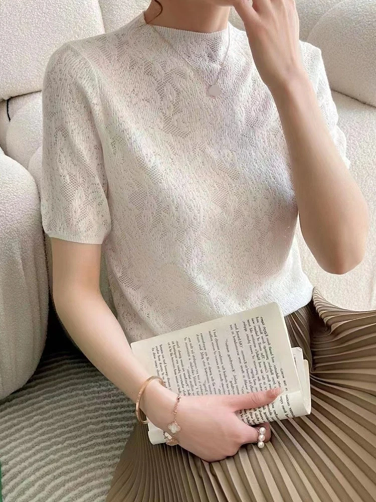 

Pure Color Simple Knitted ort Sve Sweater Comfortable Commute Slimming Base irt Korean Sle round Ne Knitwear