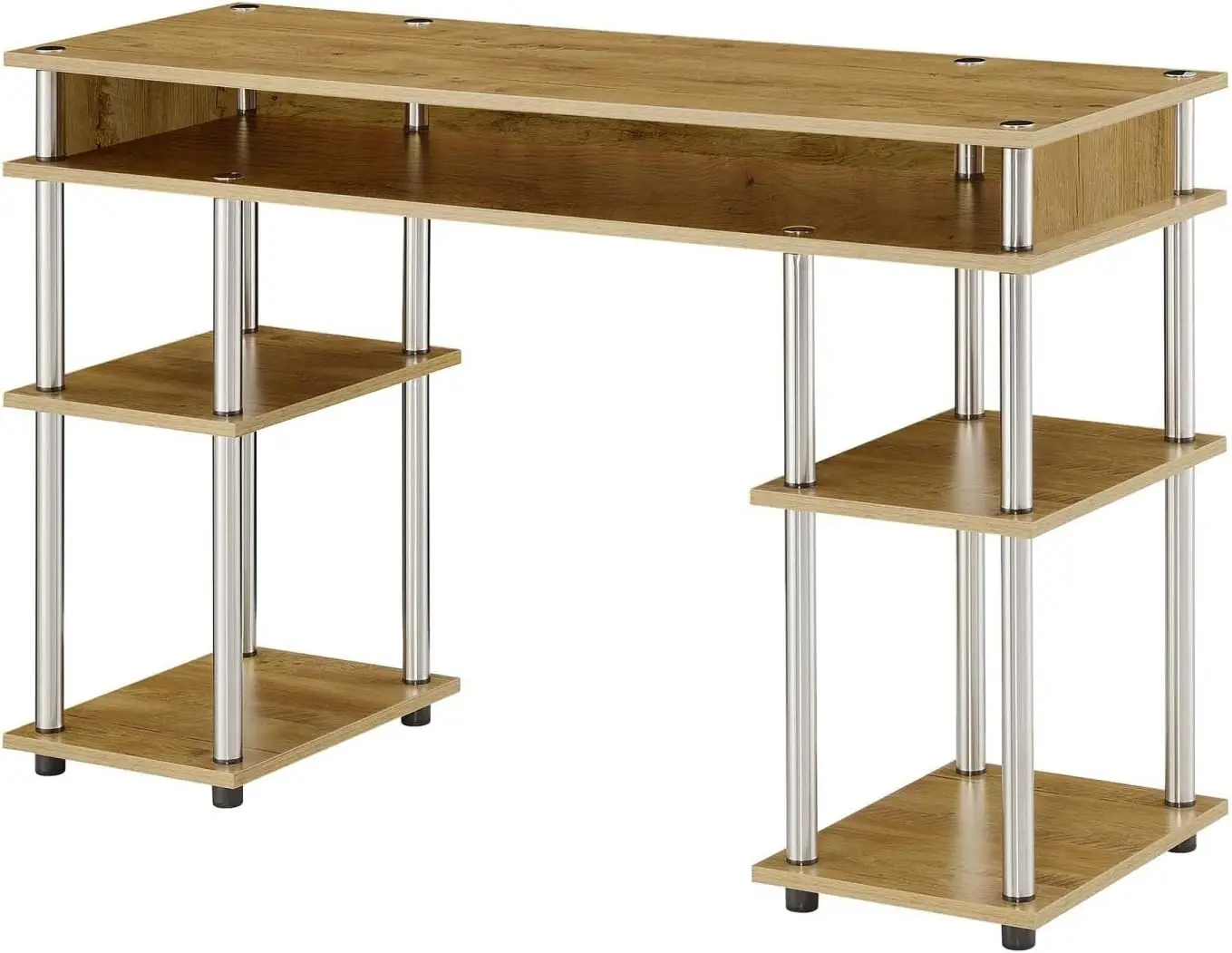 

No Tools Student Contemporary Office Desk and Vanity with Shelves, 47.25" L x 15.75" W x 30" H, English Oak