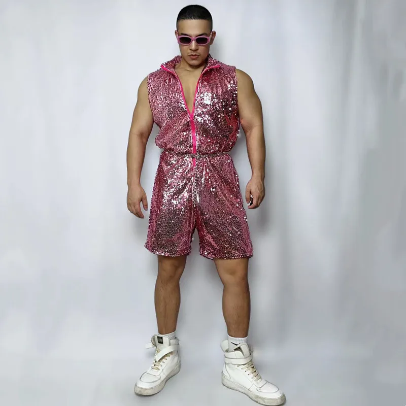 Homens ouro prata lantejoulas solto catsuit hip hop dança de rua macacão boate mostrar masculino dançarino cantor palco desempenho traje