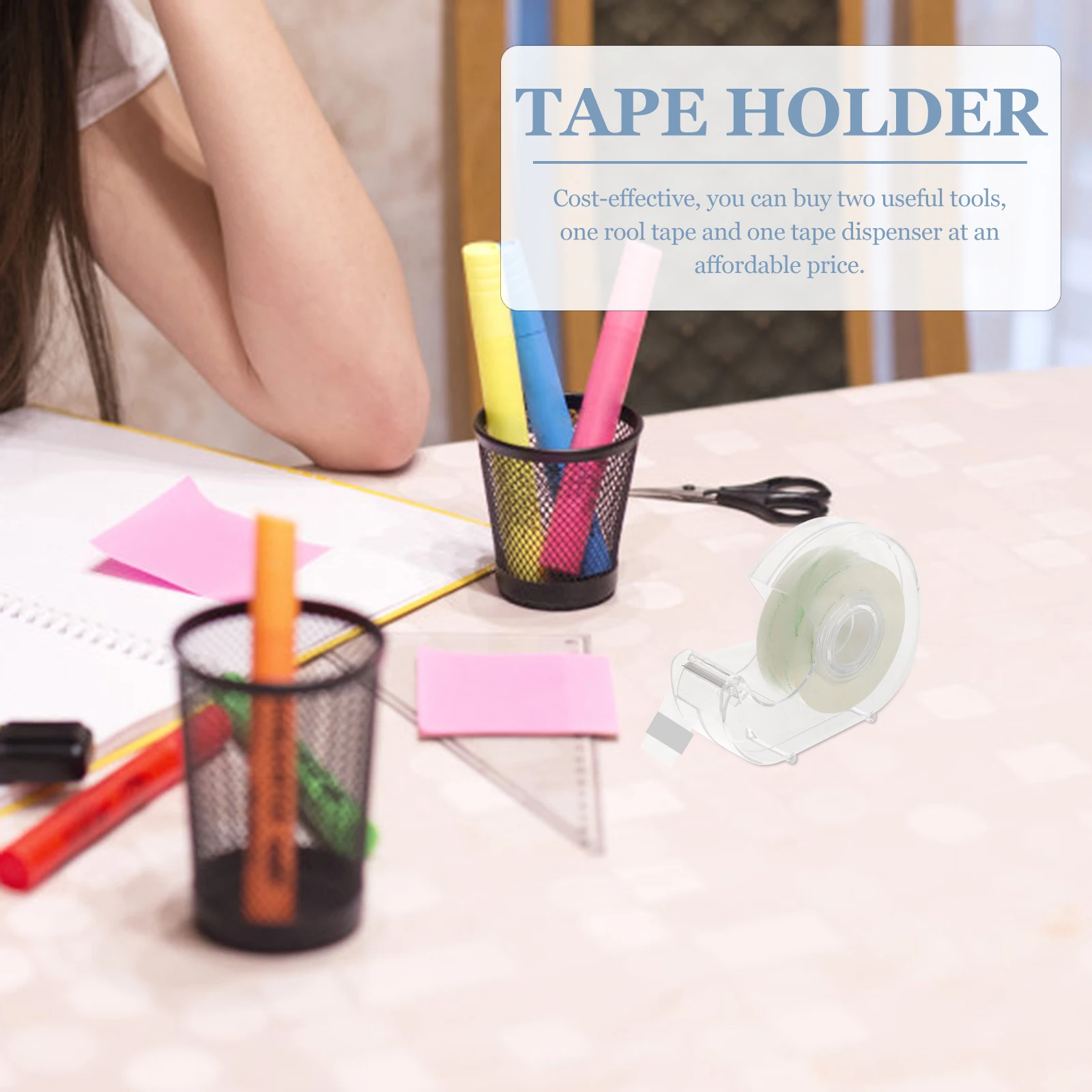 

Tape Cutting Table Adhesive Dispenser Transparent Packing Office Things Clear Ribbon Sticky Wrapping Handheld