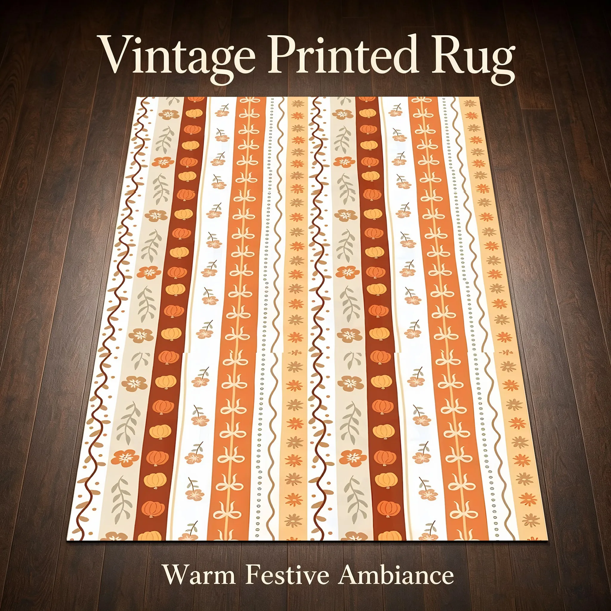 Orange-Toned Floral Geometric Stripes, a Retro Bohemian Style, Perfect for Thanksgiving and Christmas, Suitable for Living Rooms, Bedrooms, and Bedside Tables, Creating a Warm and Cozy Autumn and Winter Look with This Velvet Rug