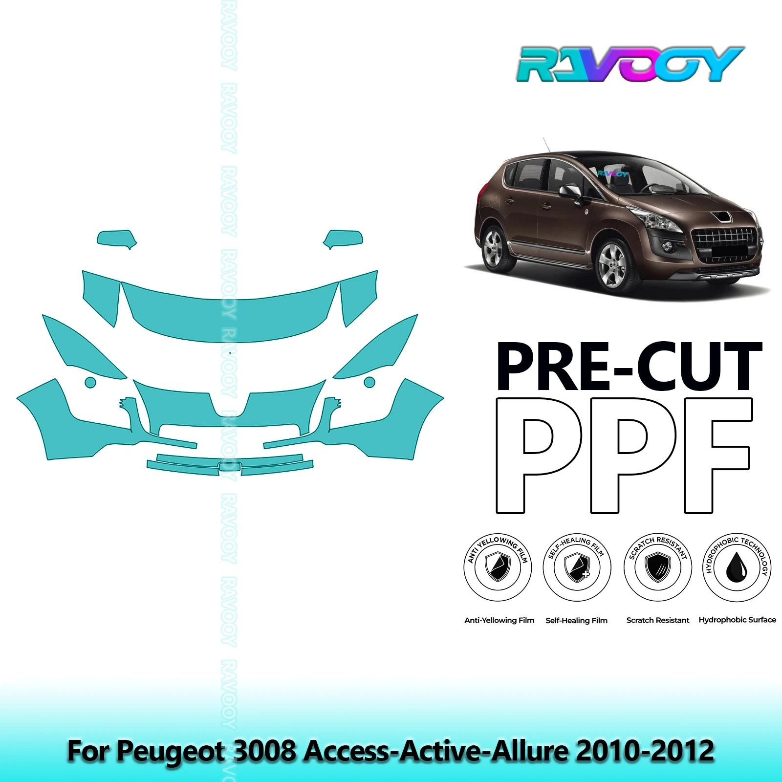 

Car Front Kit Clear Bra Precut PPF Paint Protection Film For Peugeot 3008 Access-Active-Allure 2010-2012