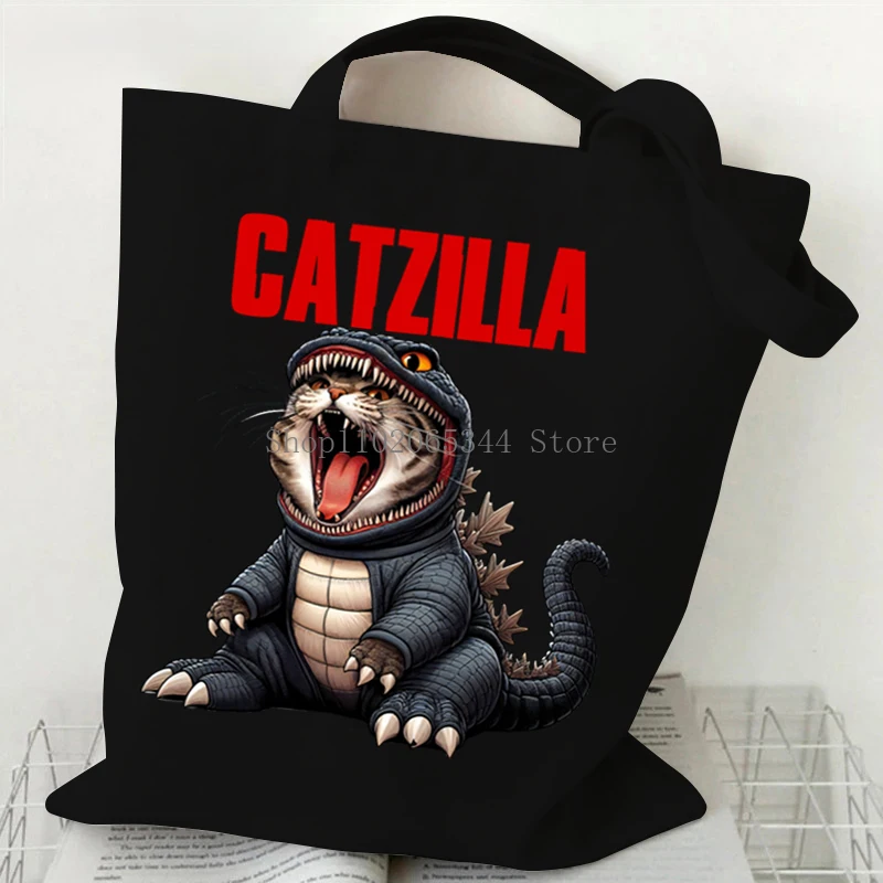 New Funny Dinosaur Cat Harajuku Shoulder Bag for Women Casual Cartoon Scream Cat Shopping Bag Fashion Street Handbags for Lady