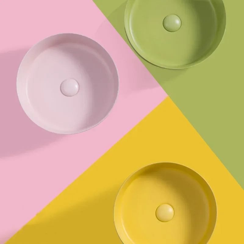 Colored Frosted Matte Mini Wash Basin Single Basin Washbasin Small Apartment Art Table Basin round Black and White Pink