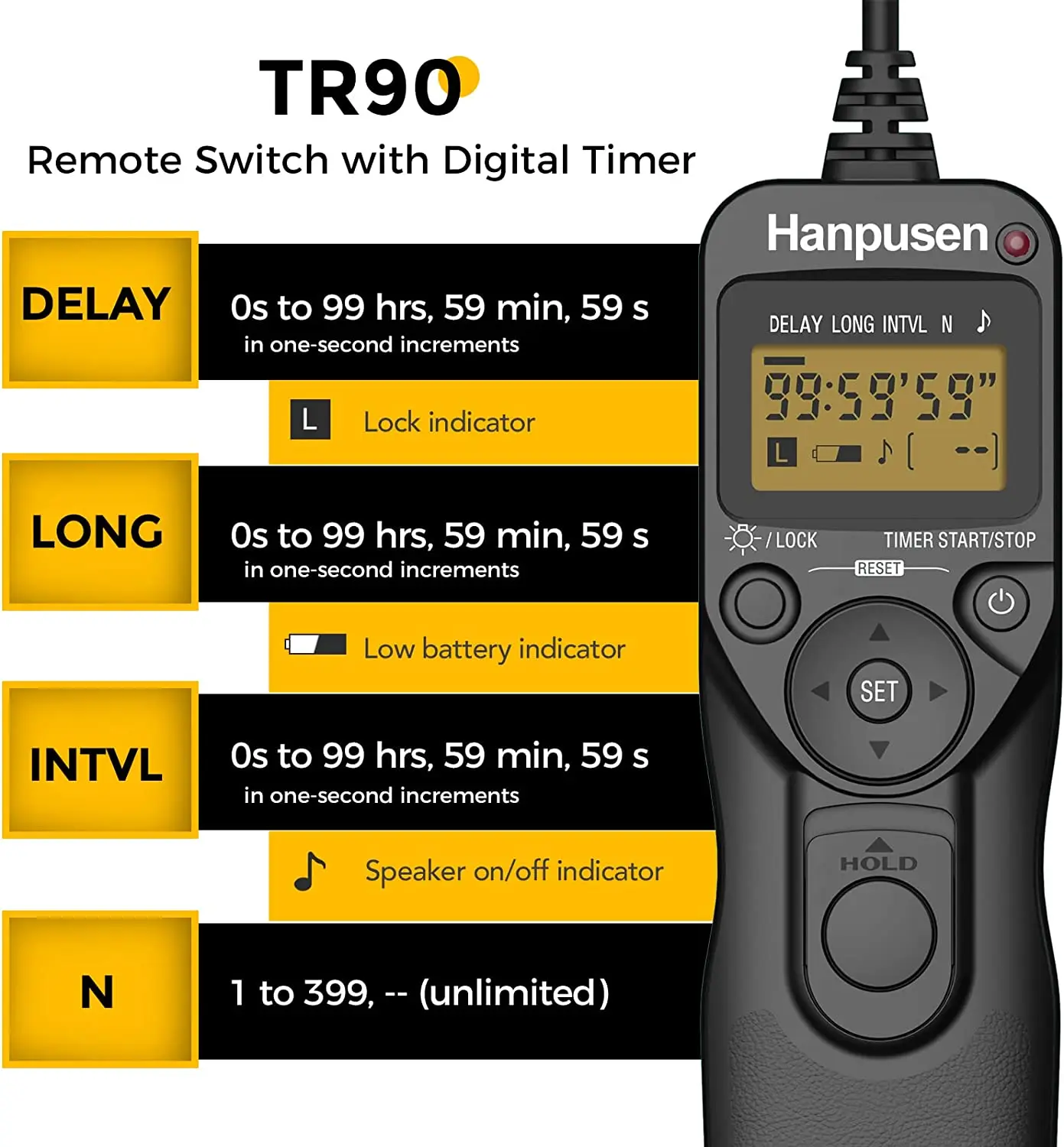 Hanpusen-intervalómetro de lapso de tiempo de cámara TR90, temporizador LCD remoto para cámaras Canon, Nikon, Sony, Fujifilm, Olympus, Pentax