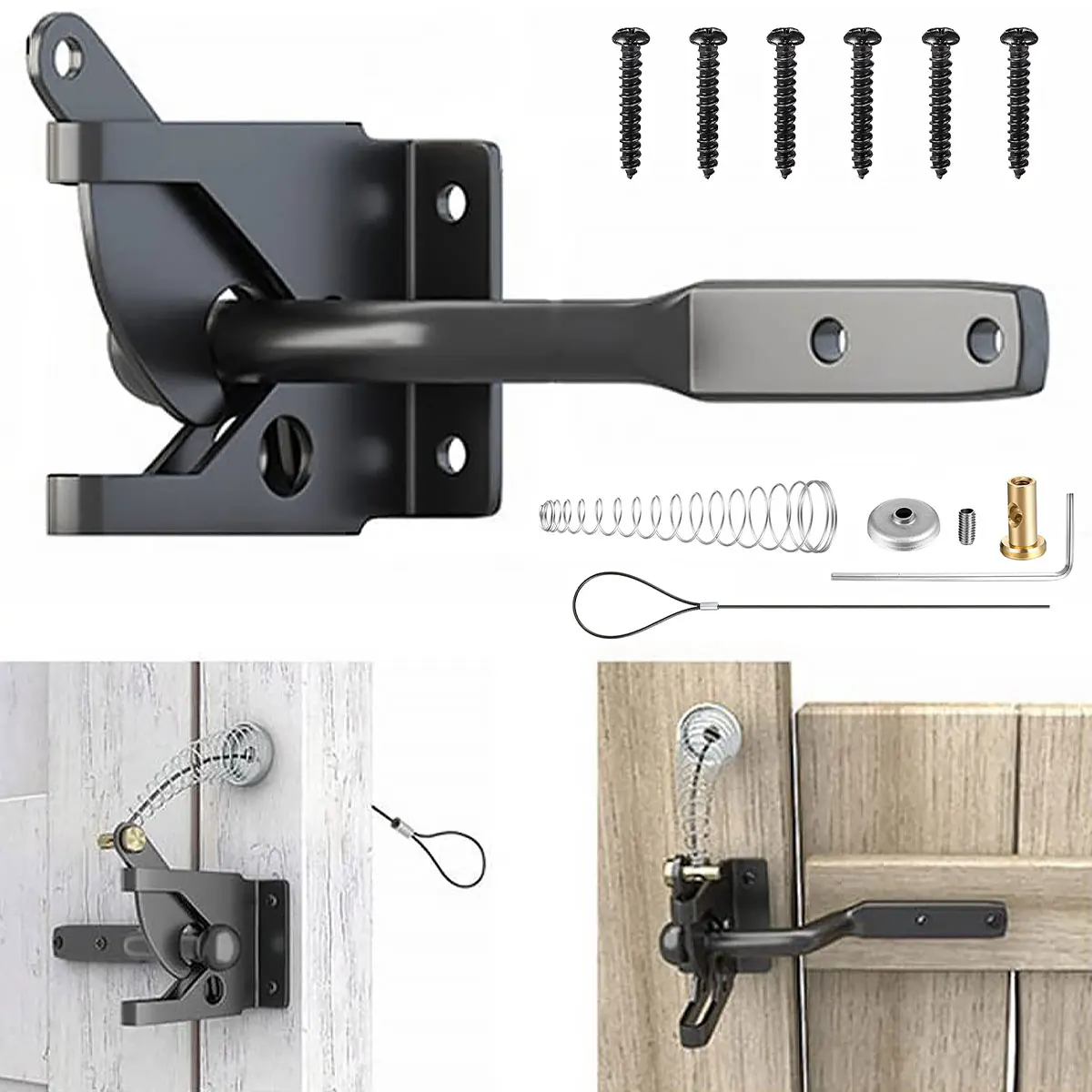 Self-Locking Gate Latch Carbon Steel Post Mounted Fence Gate Latch Heavy Duty Automatic Gravity Lever Locking Fence Gate Latch