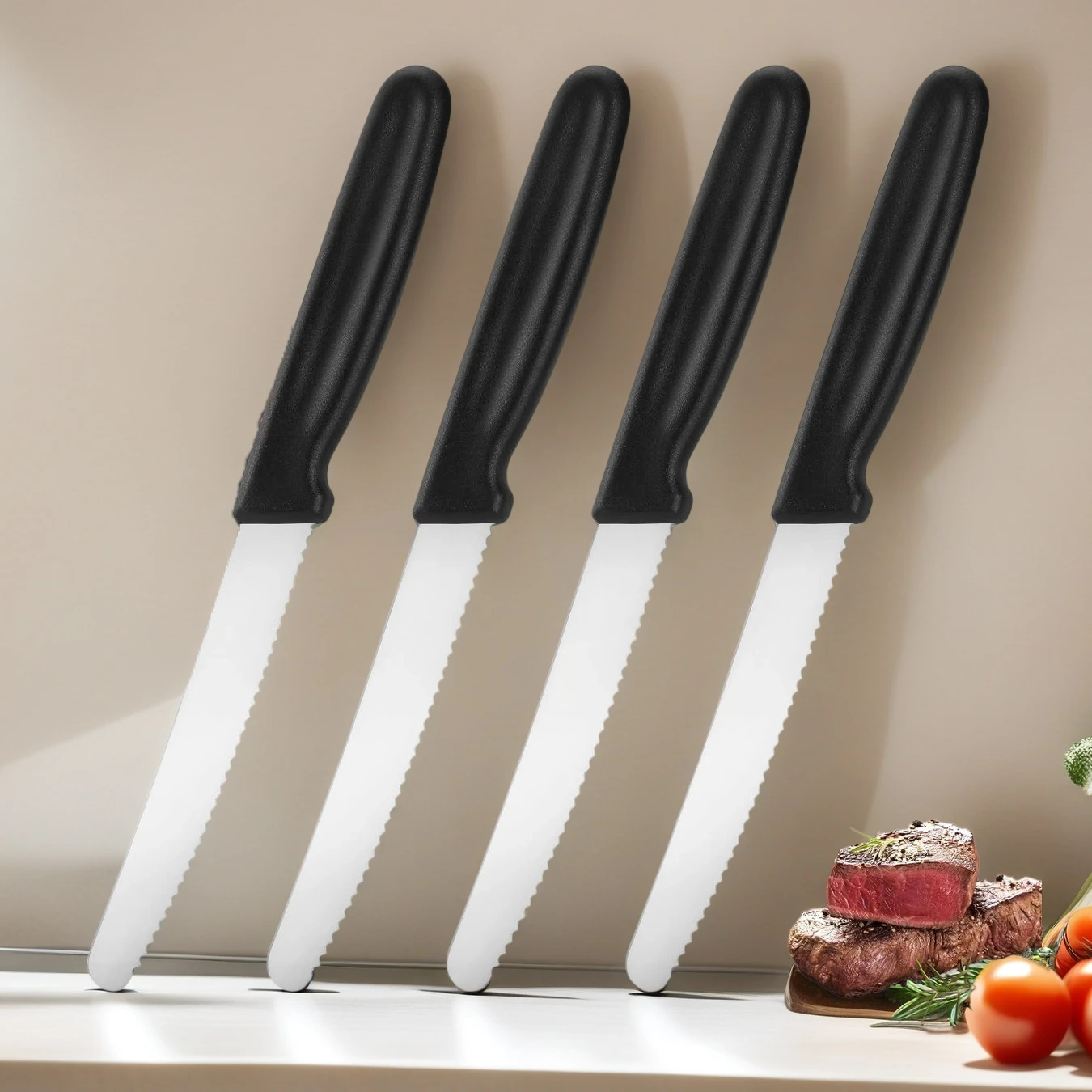 Serrated Stainless Steel Dinner Knife - Perfect For Home Meals, Restaurant Service Non-Slip Steak Knives Set Of 4/6/8