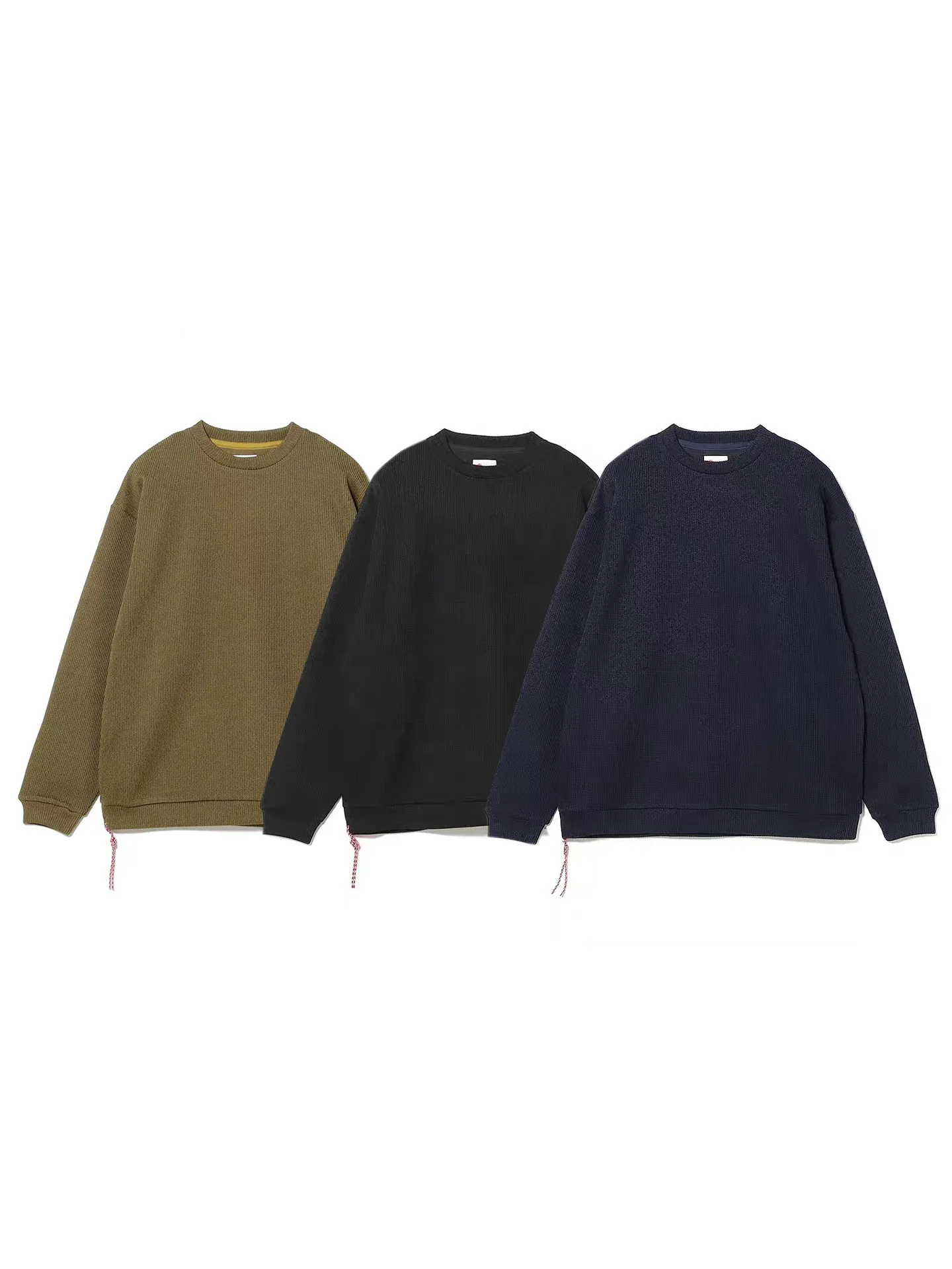 

BEAMS JAPAN 25AW Японский свободный и удобный теплый свитер с длинными рукавами и круглым вырезом, с красной веревочной отделкой.