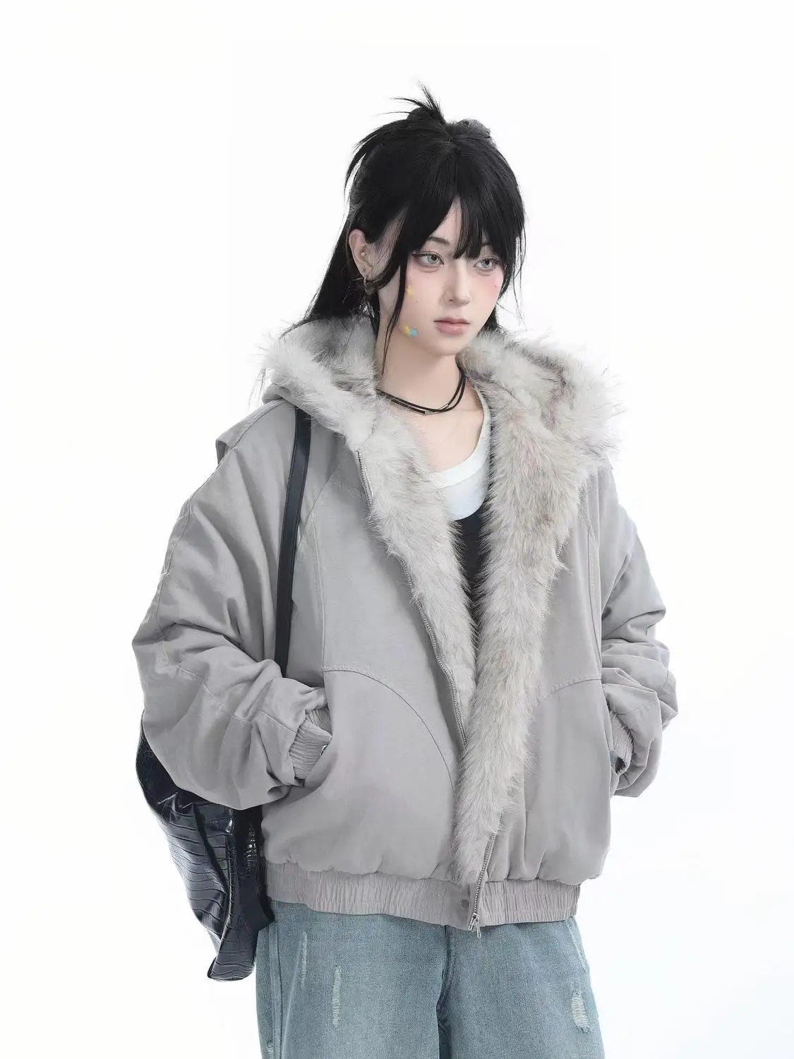 retro mountain carving fur collar coat women's winter thick hooded cotton-padded jacket design sense short cotton-padded jacket