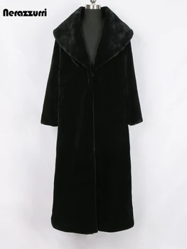Nerazzurri extra longo preto inverno casaco de pele do falso feminino manga longa plus size elegante fofo cortado casaco de pele de vison 6xl 7xl