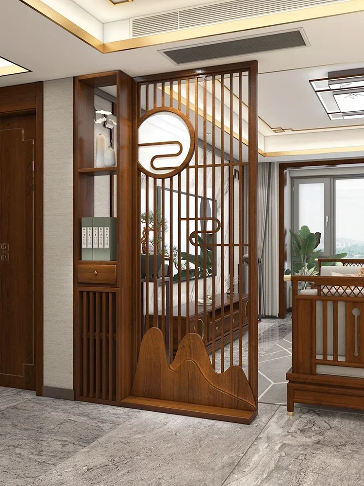 Custom entry screen partition living room high-end solid wood porch cabinet hollowed-out grille room after modernChinese pattern