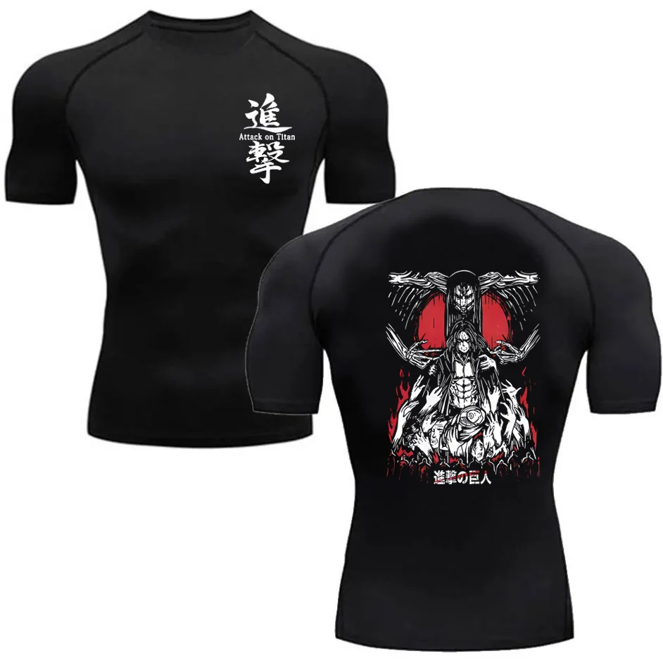 Compression Shirts Men japanese Anime Attack On Titan Sports Short Sleeved Gym T-Shirts Fitness Quick Drying Elastic Sport