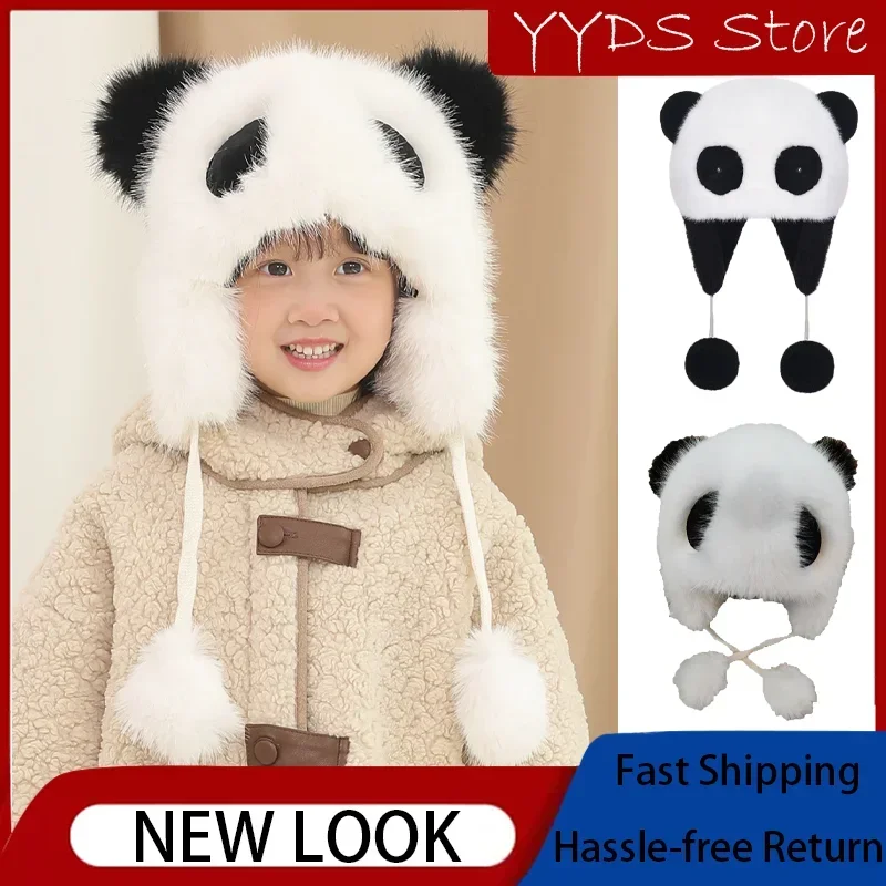 

Family Outdoor Winter Hat for Kids, Cute Warm Panda Earflap Cap for Girls and Boys Photography Props