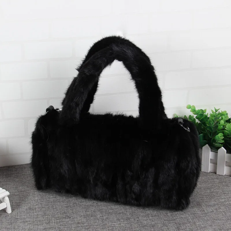 Women Mink Bag New Ladies Fur Bag Fashion Mink Fur Handbag Leisure Fox Fur Bag Black Female Bag B11