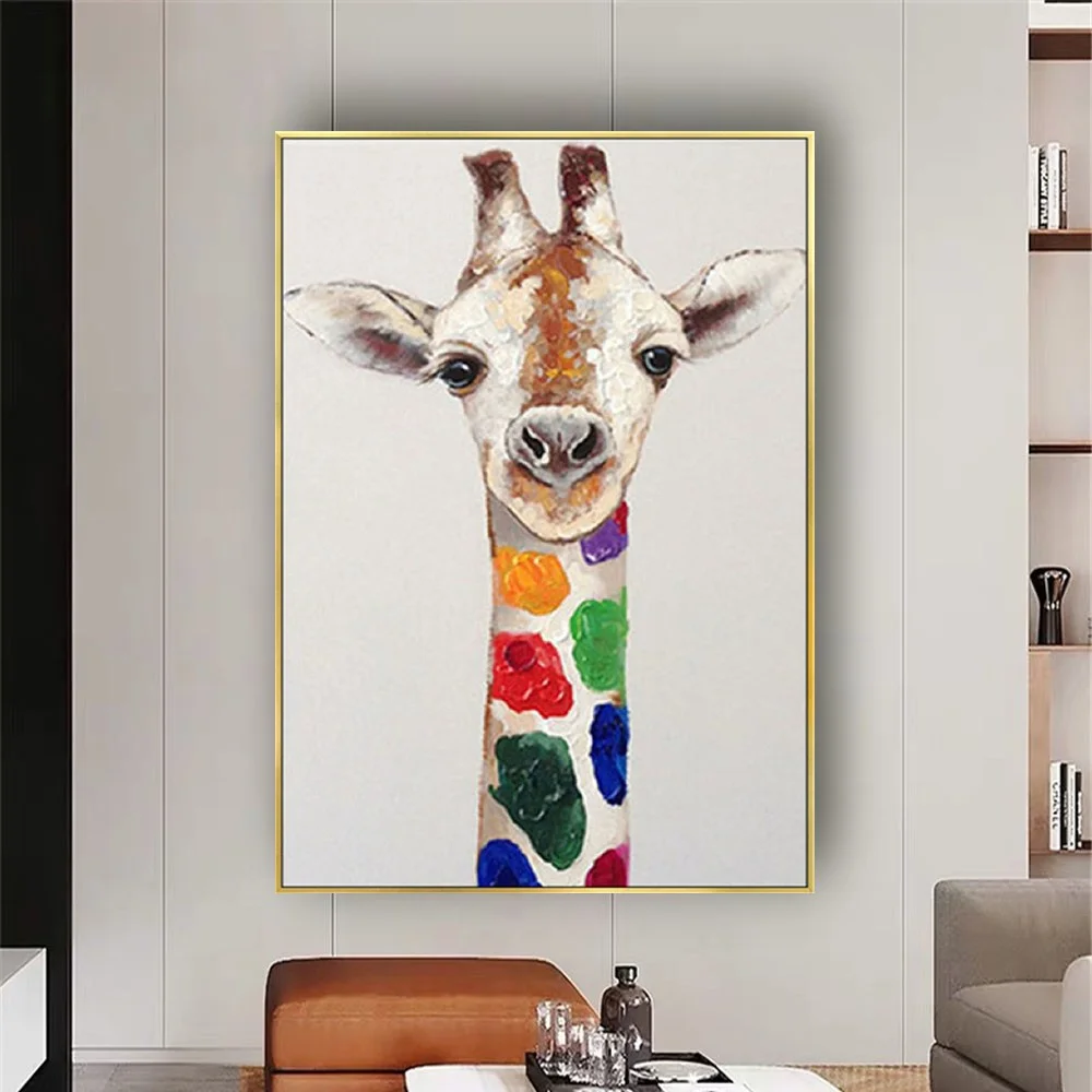 

Living Room Home Decor Oil Painting Colorful Giraffe Animal Family Indoor hanging wall Painting Cuadros For Kid Wall Art Picture