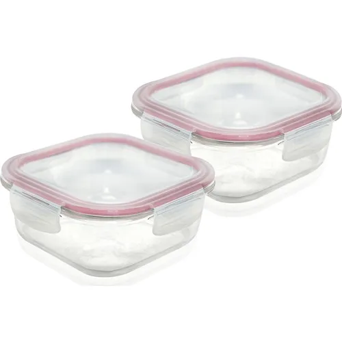 The Mia 2'li Set Glass Storage Canister Square 500 ml Pink