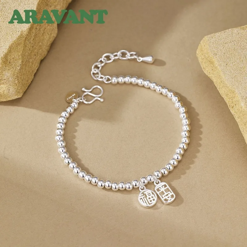 ARAVANT 925 Sterling Silver Bead Pendants Bracelets Chains For Women Fashion Jewelry