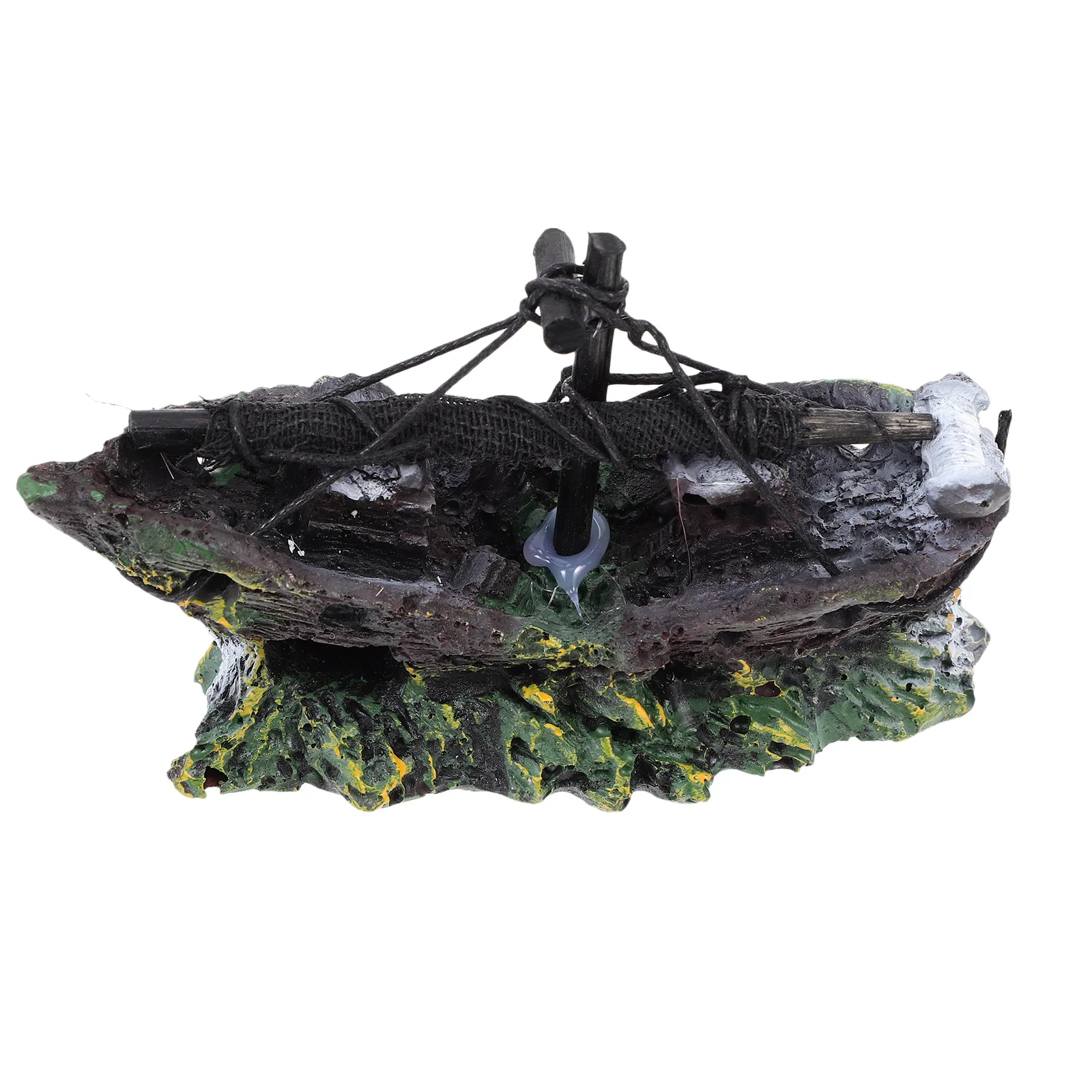 

Kisangel Fish Tank Decoration Sunken Ship Aquarium Ornament Resin Driftwood Wreck Hideaway Pirate Moss Pool Decor for Aquariums