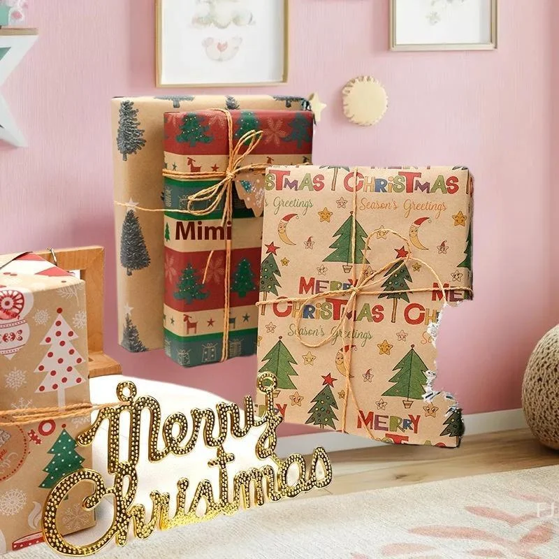 

Экологическая крафт-бумага со снежинкой и деревом для праздничной подарочной упаковки