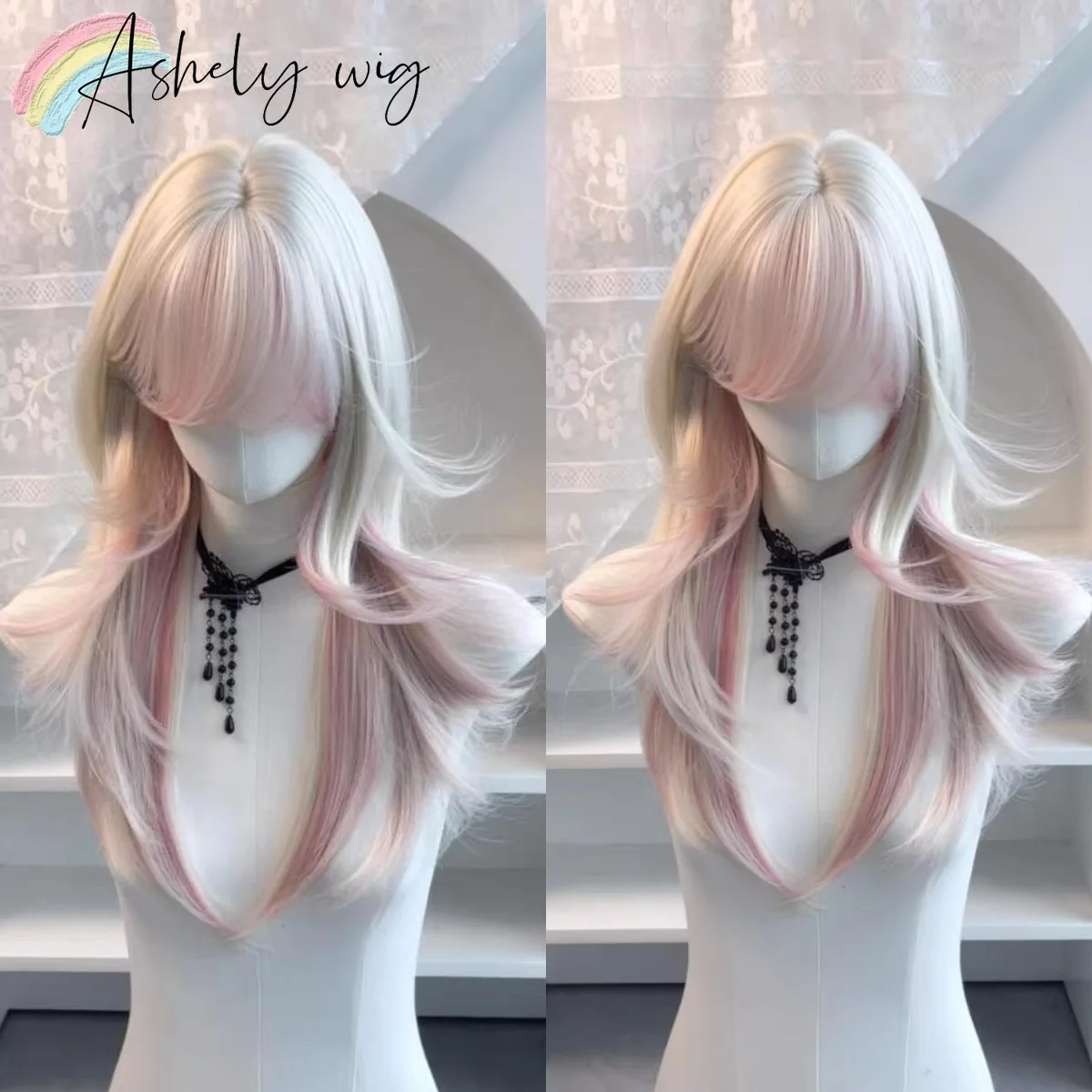 

New Pink Wig Ombre 22inch Straight Hair Wigs for Women High Temperature Fibers Synthetic Headband Wig for Daily Use Cosplay 가발